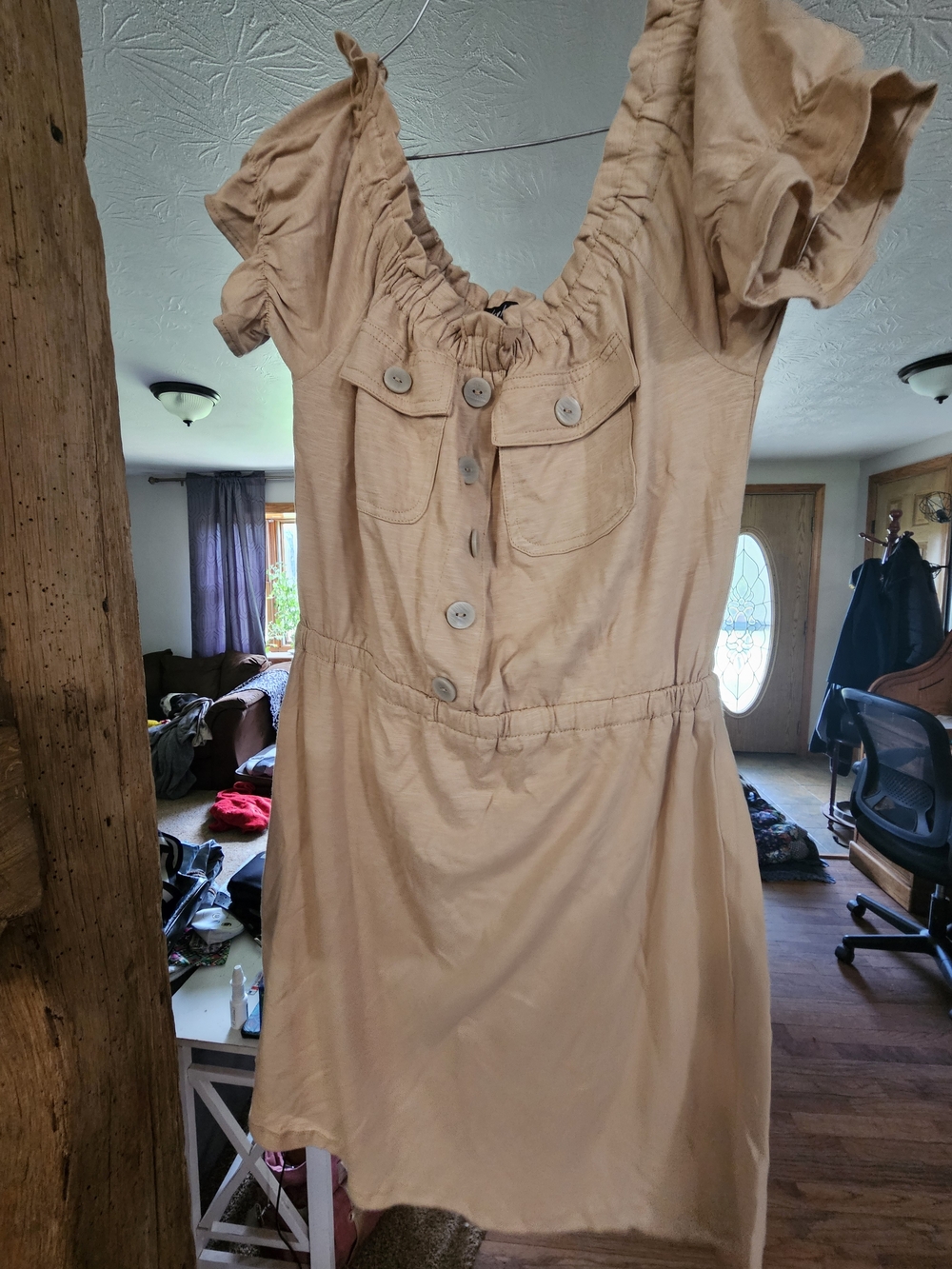 Derek Heart Beige Button-Front Mini Dress